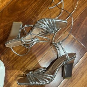 Aeyde berlin silver strappy heels